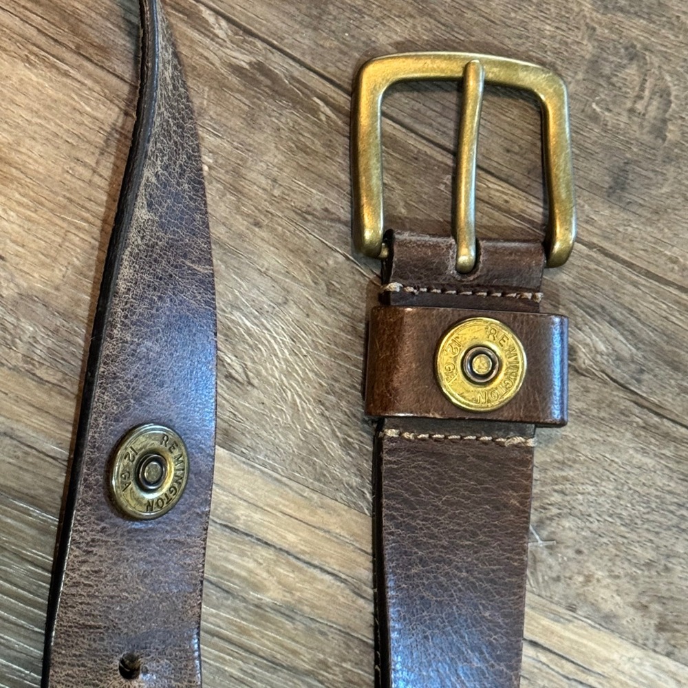 Remington Belt Mens 42 Brown Shotgun Shell Genuine Leather 1130RM Brass Accents